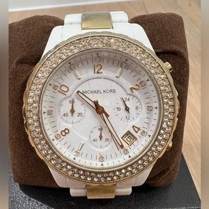 Michael Kors white and gold with crystal bezel